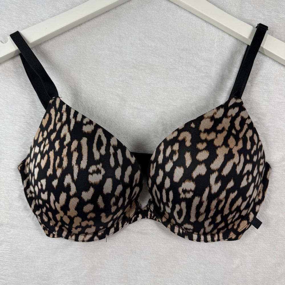 Victorias Secret Leopard Print Push-Up Bra 32DD Black Tan Animal Print
